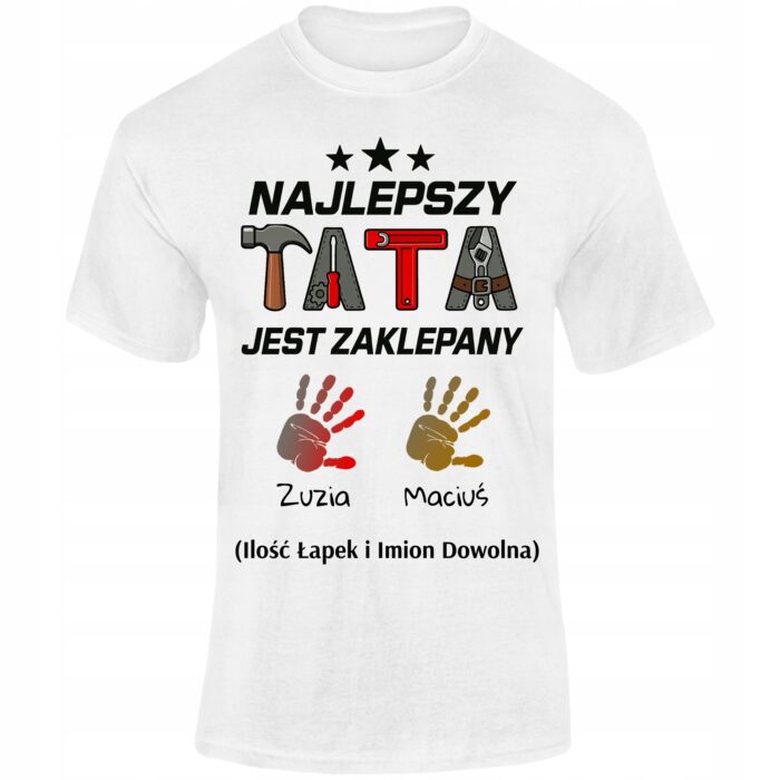 NAJLEPSZY TATA +IMIĘ DZIECKA- koszulka z nadrukiem - obrazek 3