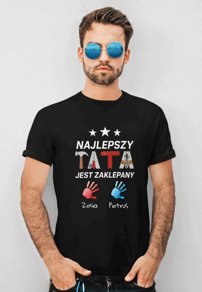 NAJLEPSZY TATA +IMIĘ DZIECKA- koszulka z nadrukiem - obrazek 2