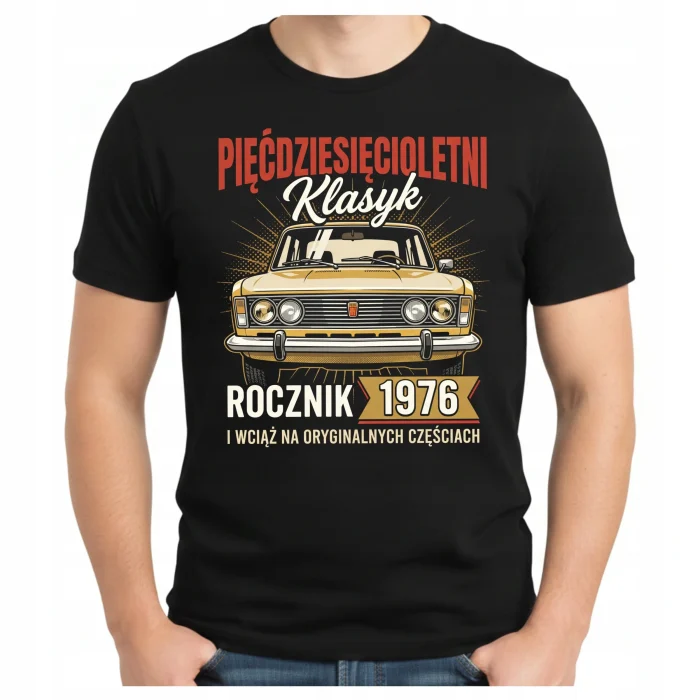 Koszulka PREZENT NA 50 LAT DLA MĘŻCZYZNY URODZINY ROCZNIK 1976 FIAT KLASYK - obrazek 3