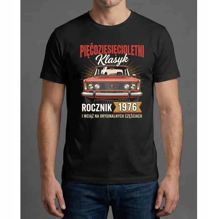 Koszulka Męska PREZENT NA 50 LAT URODZINY Pięćdziesiątka ROCZNIK 1976 FIAT - obrazek 3