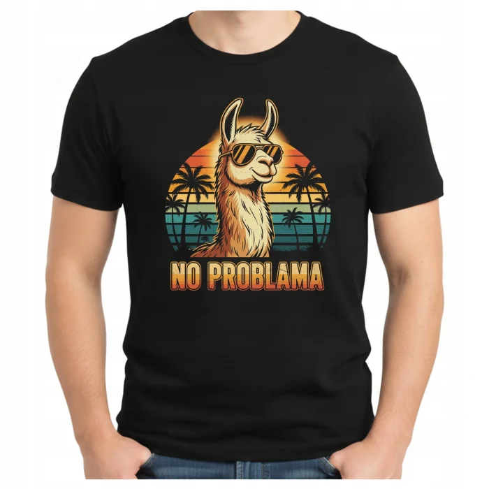 KOSZULKA CZARNA T-shirt NO PROBLAMA Śmieszna LAMA HIT 100% BAWAŁNA - obrazek 2
