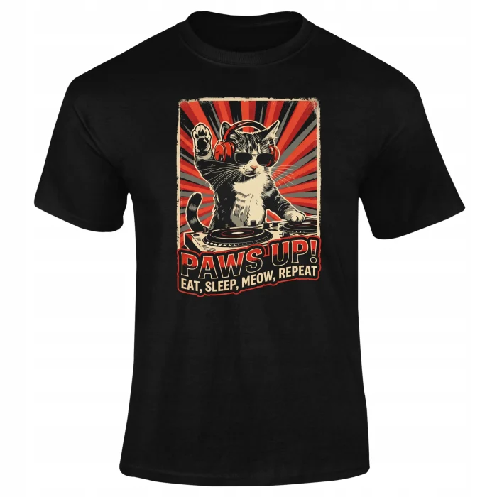 Koszulka na Urodziny KOT DJ Śmieszna z Nadrukiem na Prezent T-shirt z kotem - obrazek 2