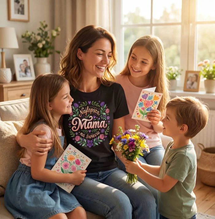 PREZENT NA DZIEŃ MAMY MATKI KOSZULKA 100% BAWEŁNA "NAJLEPSZA MAMA <3" - obrazek 3
