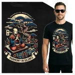 Koszulka Tshirt czarna 100% Bawełna Japonia Tokyo Mnich Zen Bonsai Spokój