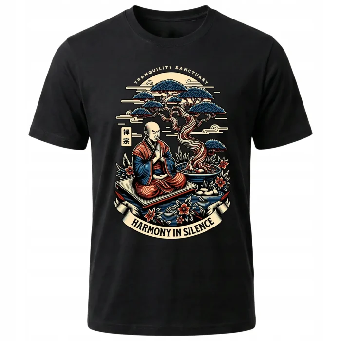 Koszulka Tshirt czarna 100% Bawełna Japonia Tokyo Mnich Zen Bonsai Spokój - obrazek 2