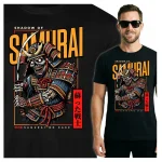 Koszulka Tshirt czarna 100% Bawełna Japonia Tokyo Samurai Szkielet