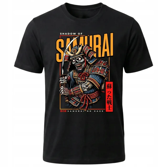 Koszulka Tshirt czarna 100% Bawełna Japonia Tokyo Samurai Szkielet - obrazek 2