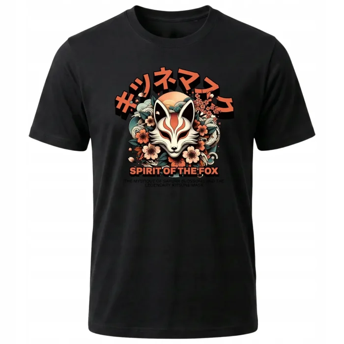 Koszulka Tshirt czarna 100% Bawełna Japonia Tokyo Kitsune Mask Lis Sakura - obrazek 2