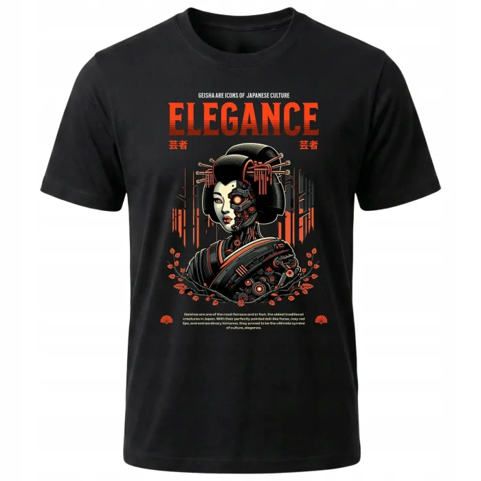 Koszulka Tshirt czarna 100% Bawełna Japonia Tokyo Geisha Cyberpunk Manga - obrazek 2