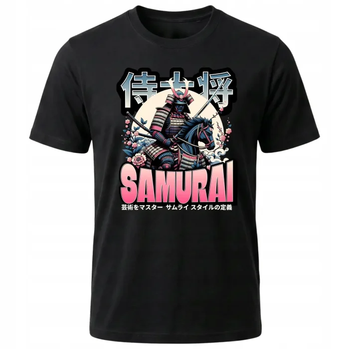 Koszulka Tshirt czarna 100% Bawełna Japonia Tokyo Samuraj Wojownik Konny - obrazek 2