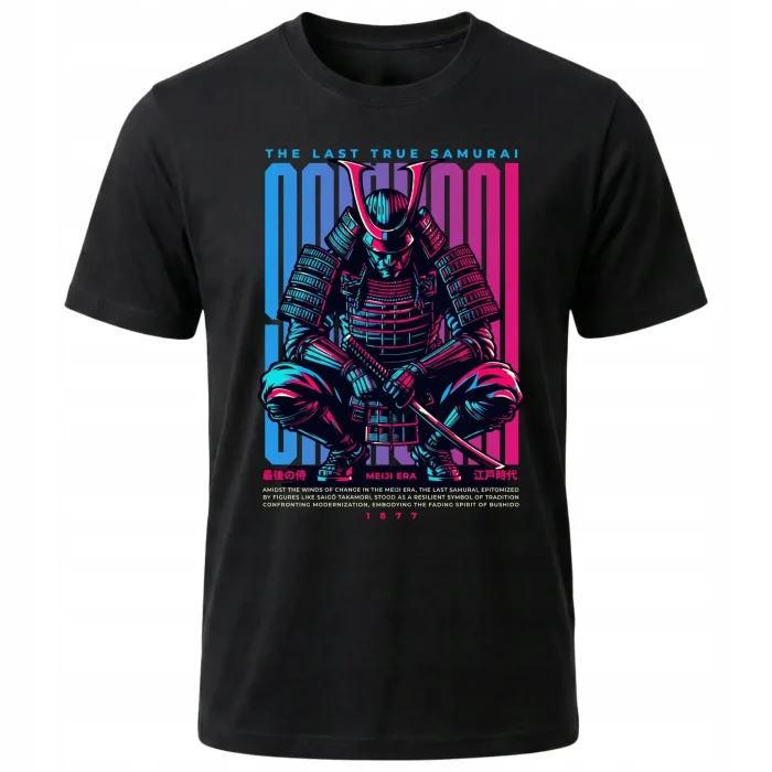 Koszulka Tshirt czarna 100% Bawełna Japonia Tokyo Samuraj Bushido - obrazek 2
