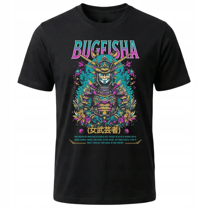Koszulka Tshirt czarna 100% Bawełna Japonia Tokyo Samurai Wojowniczka - obrazek 2