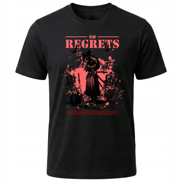 Koszulka Tshirt czarna 100% Bawełna Japonia Tokyo Samuraj Wojownik Regrets - obrazek 2