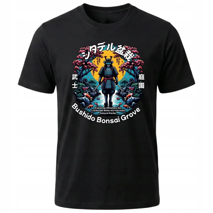 Koszulka Tshirt czarna 100% Bawełna Japonia Tokyo Samuraj Bonsai Ogród - obrazek 2
