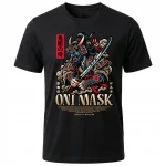 Koszulka Tshirt czarna 100% Bawełna Japonia Tokyo Oni Maska Samuraj Katana - obrazek 2