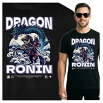 Koszulka Tshirt czarna 100% Bawełna Japonia Tokyo Smok Ronin