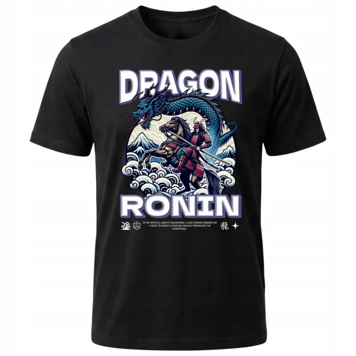 Koszulka Tshirt czarna 100% Bawełna Japonia Tokyo Smok Ronin - obrazek 2
