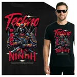Koszulka Tshirt czarna 100% Bawełna Japonia Tokyo Samurai Ninja Robot