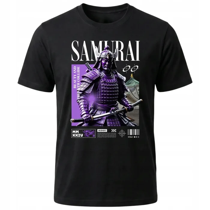 Koszulka Tshirt czarna 100% Bawełna Japonia Tokyo Samurai Katana - obrazek 2