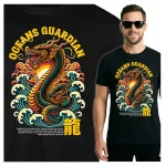 Koszulka Tshirt czarna 100% Bawełna Japonia Tokyo smok morski opiekun