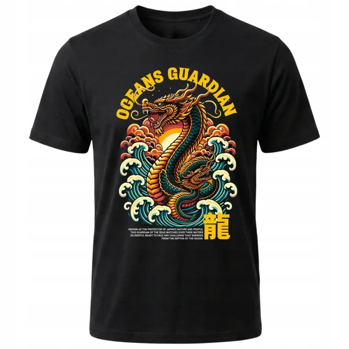 Koszulka Tshirt czarna 100% Bawełna Japonia Tokyo smok morski opiekun - obrazek 2