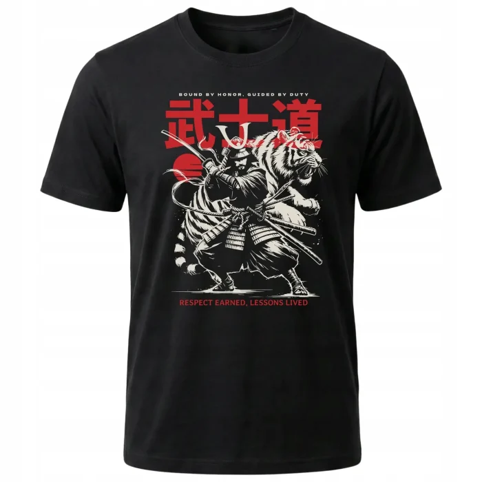 Koszulka Tshirt czarna 100% Bawełna Japonia Tokyo Samuraj Tygrys Bushido - obrazek 2