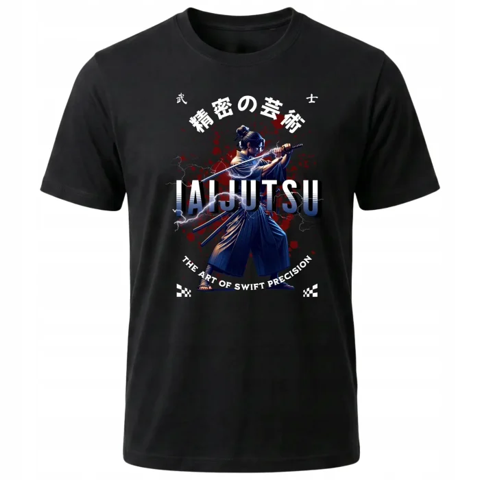 Koszulka Tshirt czarna 100% Bawełna Japonia Tokyo Iaijutsu Wojownik Katana - obrazek 2