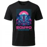 Koszulka Tshirt czarna 100% Bawełna Japonia Tokyo Cyberpunk Fudżi Neon - obrazek 2