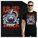 Koszulka Tshirt czarna 100% Bawełna Japonia Tokyo Symbol Siły Smok Tygrys