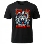 Koszulka Tshirt czarna 100% Bawełna Japonia Tokyo Symbol Siły Smok Tygrys - obrazek 2