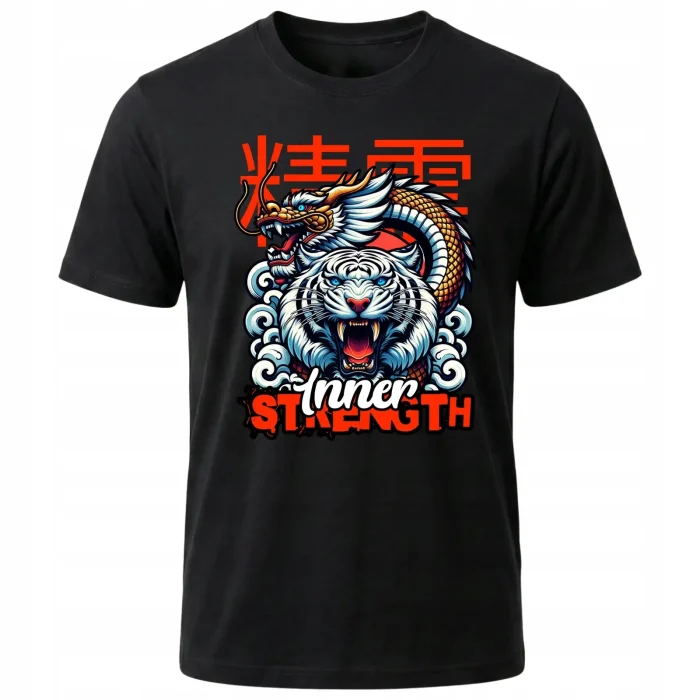 Koszulka Tshirt czarna 100% Bawełna Japonia Tokyo Symbol Siły Smok Tygrys - obrazek 2