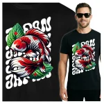 Koszulka Tshirt czarna 100% Bawełna Japonia Tokyo Karp Koi ryba japoński