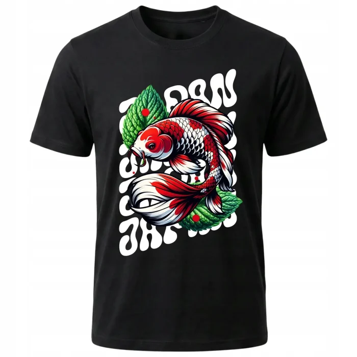 Koszulka Tshirt czarna 100% Bawełna Japonia Tokyo Karp Koi ryba japoński - obrazek 2