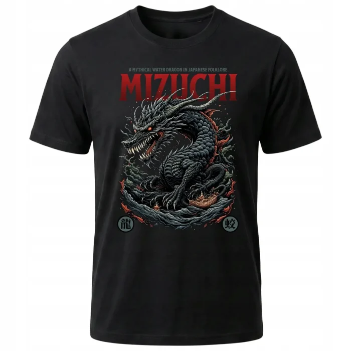 Koszulka Tshirt czarna 100% Bawełna Japonia Tokyo Smok Mizuchi Mitologia - obrazek 2