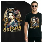 Koszulka Tshirt czarna 100% Bawełna Japonia Tokyo Gejsza Sztuka Anime