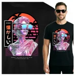 Koszulka Tshirt czarna 100% Bawełna Japonia Tokyo Natsukashii Wave Retro