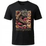 Koszulka Tshirt czarna 100% Bawełna Japonia Tokyo Smok Złoty Azjatycki Wzór - obrazek 2
