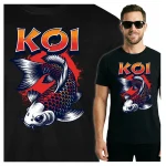 Koszulka Tshirt czarna 100% Bawełna Japonia Tokyo KOI Ryba Karpie