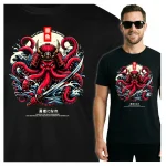 Koszulka Tshirt czarna 100% Bawełna Japonia Tokyo Samurai Ośmiornica