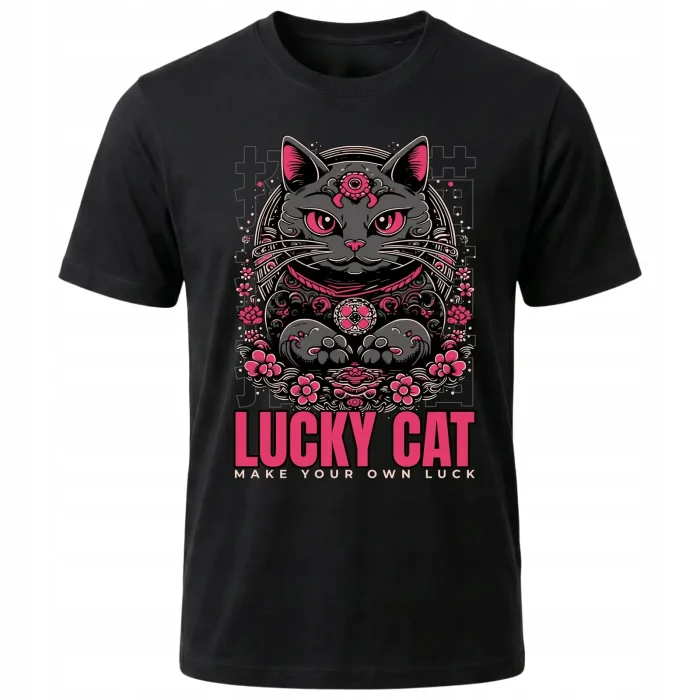 Koszulka Tshirt czarna 100% Bawełna Japonia Tokyo Lucky Cat Kot Maneki-neko - obrazek 2