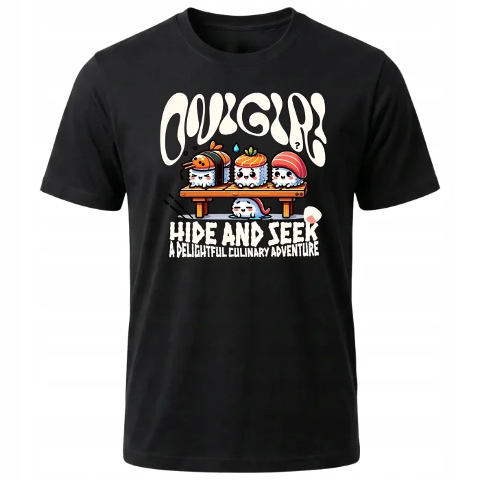 Koszulka Tshirt czarna 100% Bawełna Japonia Tokyo Sushi Hide & Seek Kawaii - obrazek 2