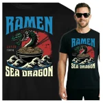 Koszulka Tshirt czarna 100% Bawełna Japonia Tokyo Ramen Smok Wzór Japoński