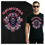 Koszulka Tshirt czarna 100% Bawełna Japonia Tokyo Samuraj Katana Maska