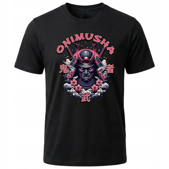 Koszulka Tshirt czarna 100% Bawełna Japonia Tokyo Samuraj Katana Maska - obrazek 2