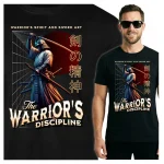 Koszulka Tshirt czarna 100% Bawełna Japonia Tokyo Samurai Katana Wojownik