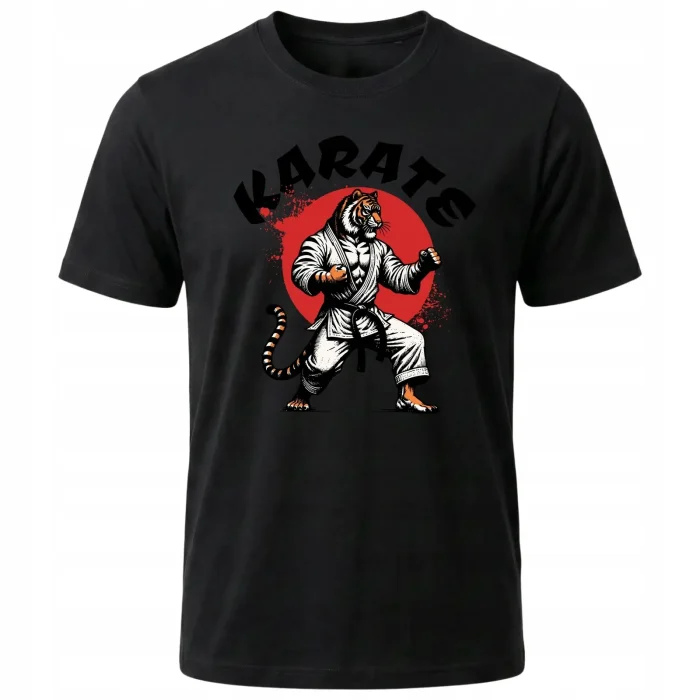 Koszulka Tshirt czarna 100% Bawełna Japonia Tokyo Karate Tygrys Wojownik - obrazek 2