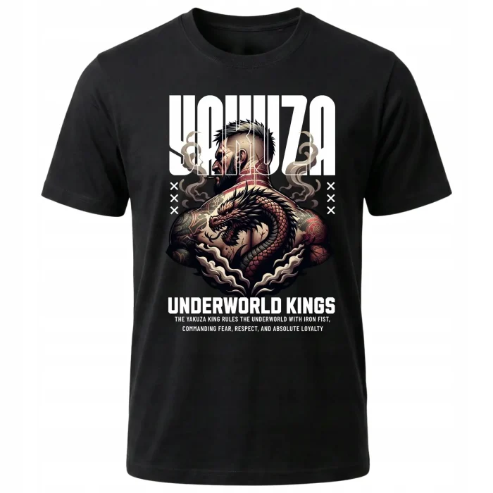 Koszulka Tshirt czarna 100% Bawełna Japonia Tokyo Yakuza Smok Tatuaż - obrazek 2