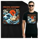 Koszulka Tshirt czarna 100% Bawełna Japonia Tokyo Ukiyo-e Fale