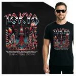 Koszulka Tshirt czarna 100% Bawełna Japonia Tokyo Wieża Nocne Miasto