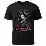 Koszulka Tshirt czarna 100% Bawełna Japonia Tokyo Gejsza Kimono Sakura - obrazek 2
